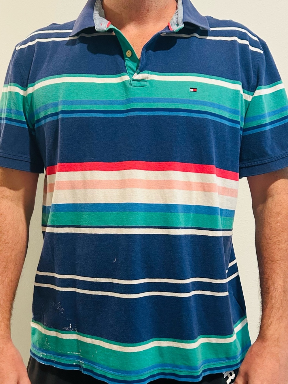 Tommy Hilfiger Navy & Green Striped Polo Shirt